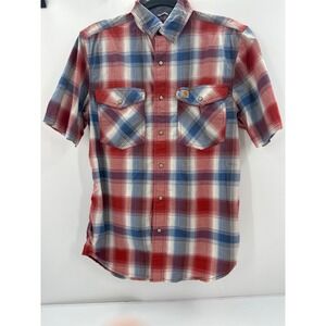 Carhartt‎ Mens Relaxed Fit Plaid Short Sleeve Snap Front Work Shirt Red Blue S